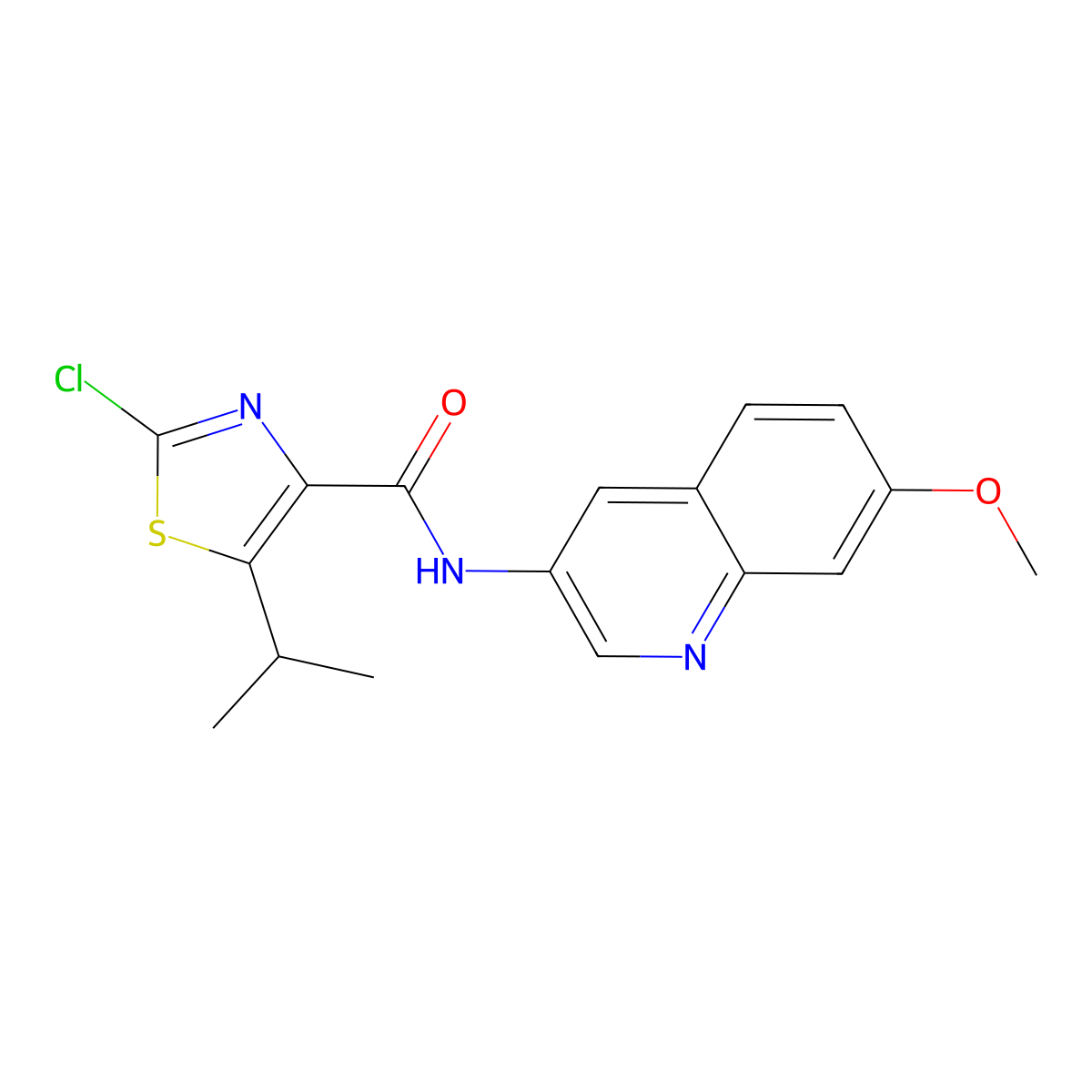 2-chloro-N-(7-methoxyquinolin-3-yl)-5-(propan-2-yl)-1,3-thiazole-4-carboxamide molecular structure, CAS 1574412-00-2