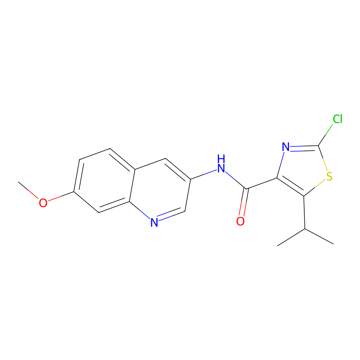 2-chloro-N-(7-methoxyquinolin-3-yl)-5-(propan-2-yl)-1,3-thiazole-4-carboxamide molecular structure, CAS 1574412-00-2