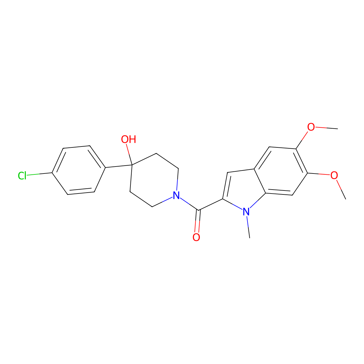 [4-(4-chlorophenyl)-4-hydroxypiperidin-1-yl](5,6-dimethoxy-1-methyl-1H-indol-2-yl)methanone molecular structure, CAS 1574412-38-6