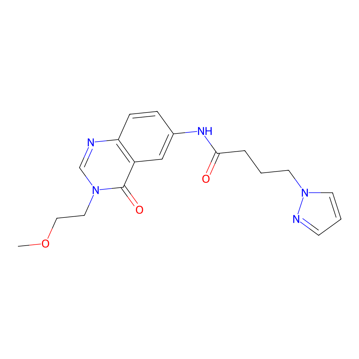 N-[3-(2-methoxyethyl)-4-oxo-3,4-dihydroquinazolin-6-yl]-4-(1H-pyrazol-1-yl)butanamide molecular structure, CAS 1574412-40-0