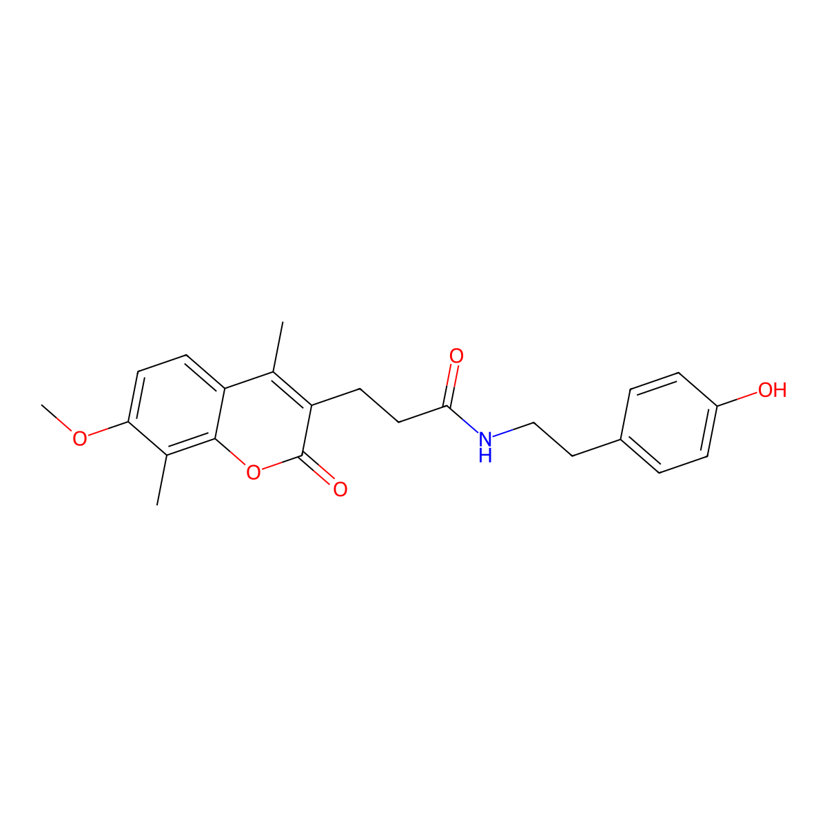 N-[2-(4-hydroxyphenyl)ethyl]-3-(7-methoxy-4,8-dimethyl-2-oxo-2H-chromen-3-yl)propanamide molecular structure, CAS 1574412-55-7