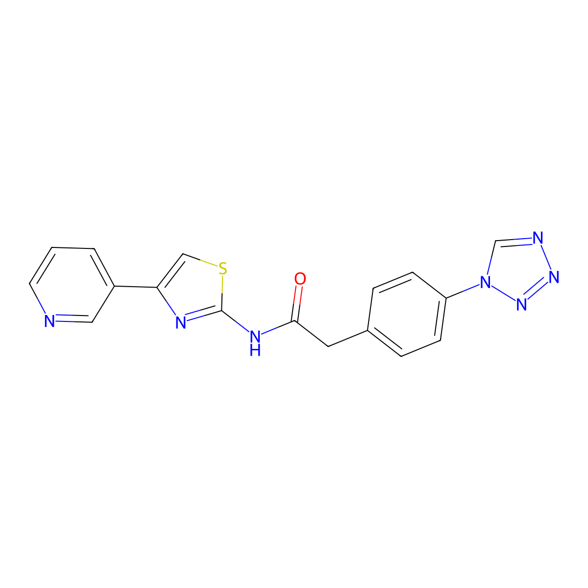 2-(4-(1H-tetrazol-1-yl)phenyl)-N-(4-(pyridin-3-yl)thiazol-2-yl)acetamide molecular structure, CAS 1574463-88-9