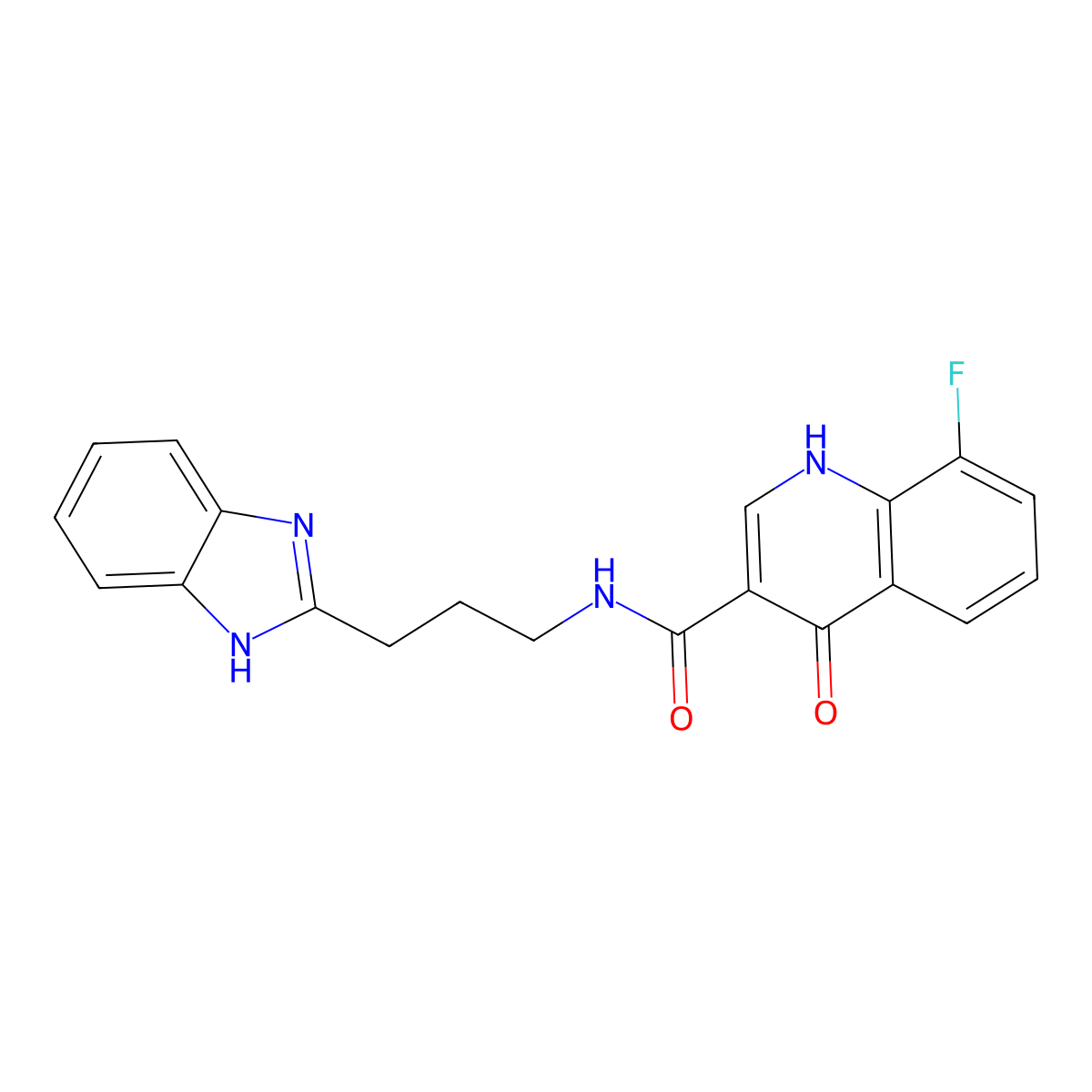 N-(3-(1H-benzo[d]imidazol-2-yl)propyl)-8-fluoro-4-hydroxyquinoline-3-carboxamide molecular structure, CAS 1574464-26-8