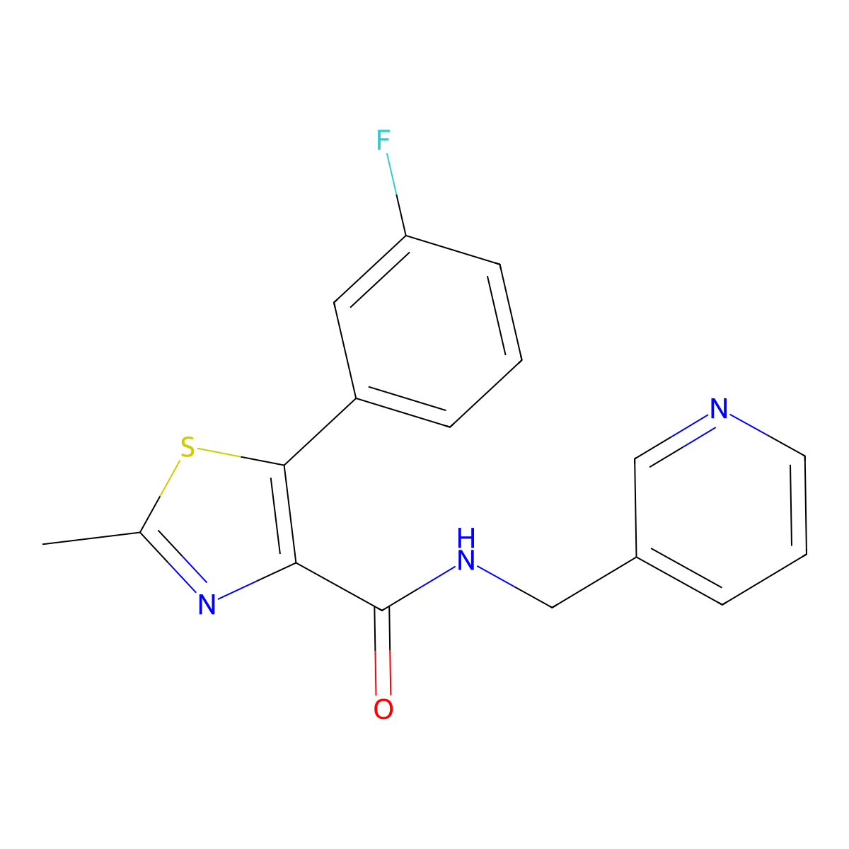 5-(3-fluorophenyl)-2-methyl-N-(3-pyridylmethyl)-1,3-thiazole-4-carboxamide molecular structure, CAS 1574464-57-5