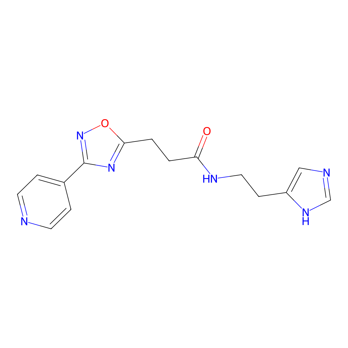 N-[2-(1H-imidazol-4-yl)ethyl]-3-[3-(pyridin-4-yl)-1,2,4-oxadiazol-5-yl]propanamide molecular structure, CAS 1574464-58-6