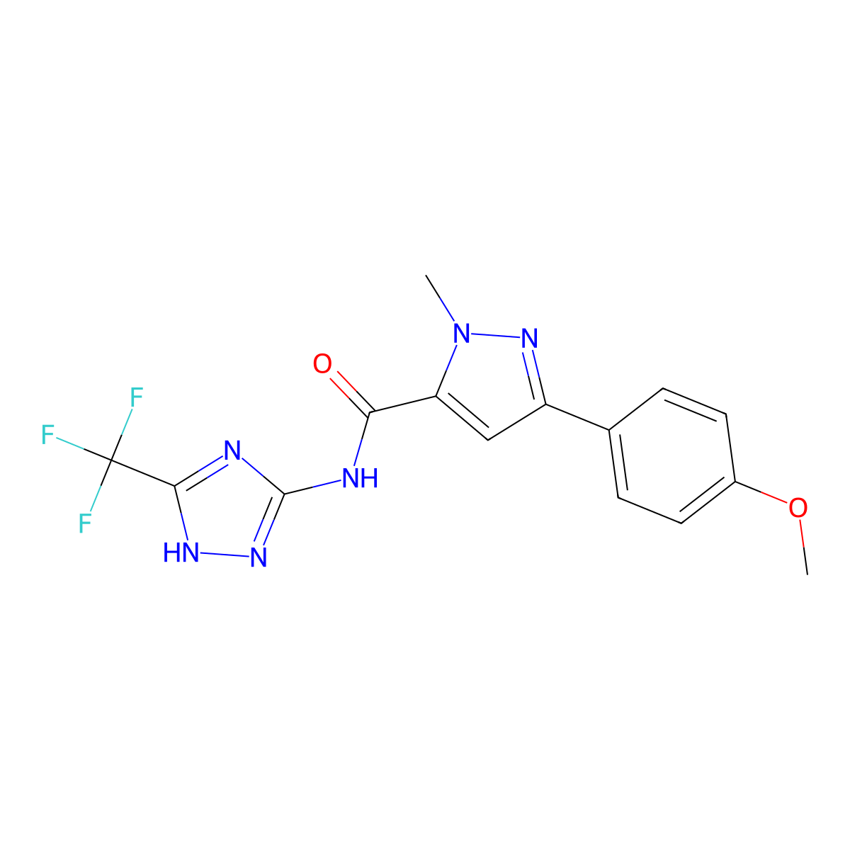 3-(4-methoxyphenyl)-1-methyl-N-[3-(trifluoromethyl)-1H-1,2,4-triazol-5-yl]-1H-pyrazole-5-carboxamide molecular structure, CAS 1574464-68-8