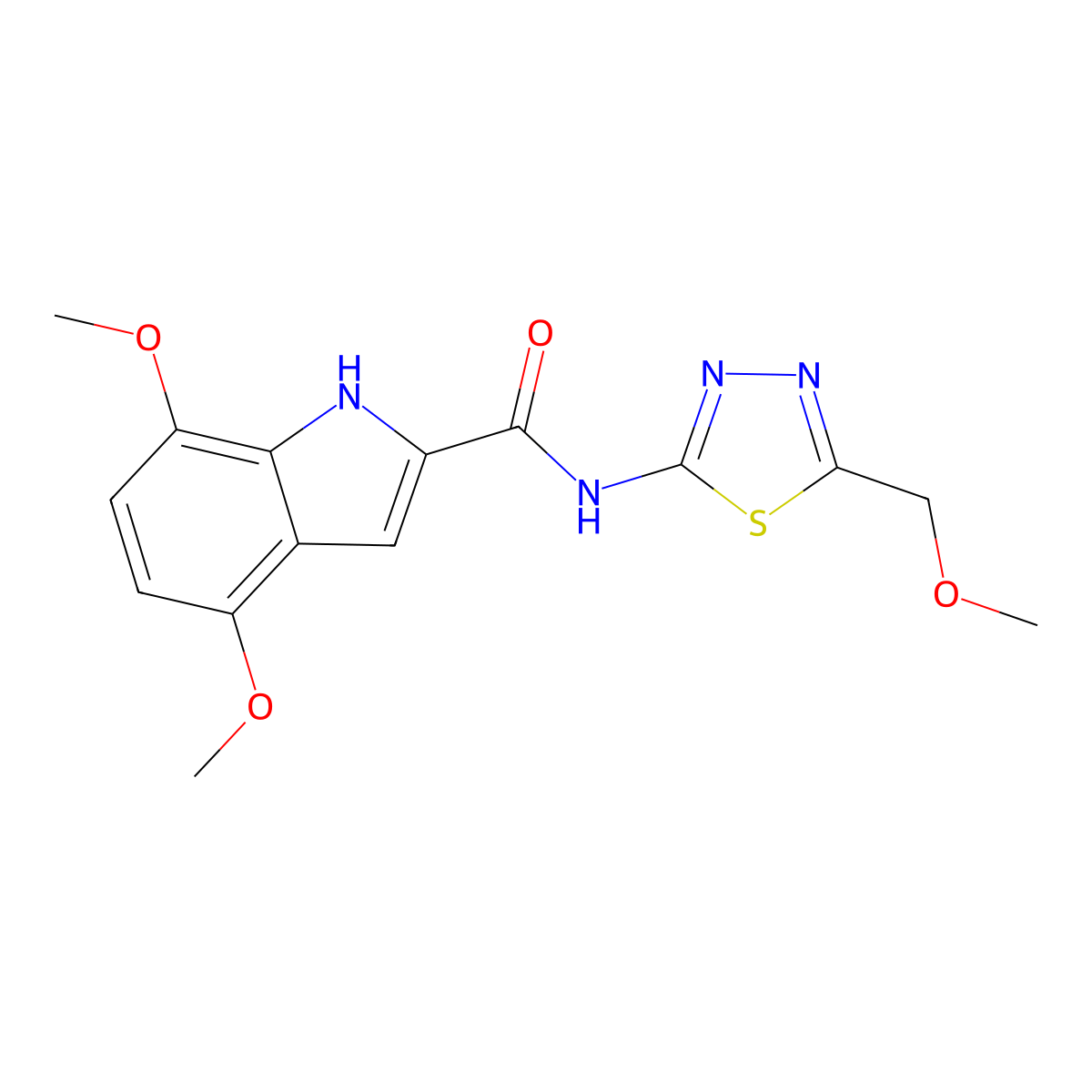 4,7-dimethoxy-N-(5-(methoxymethyl)-1,3,4-thiadiazol-2-yl)-1H-indole-2-carboxamide molecular structure, CAS 1574464-70-2