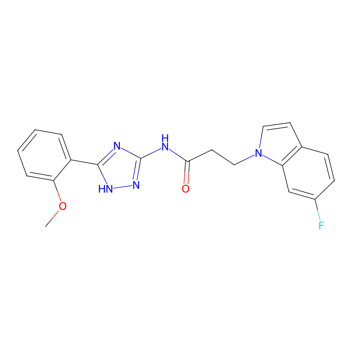 3-(6-fluoro-1H-indol-1-yl)-N-[3-(2-methoxyphenyl)-1H-1,2,4-triazol-5-yl]propanamide molecular structure, CAS 1574464-75-7