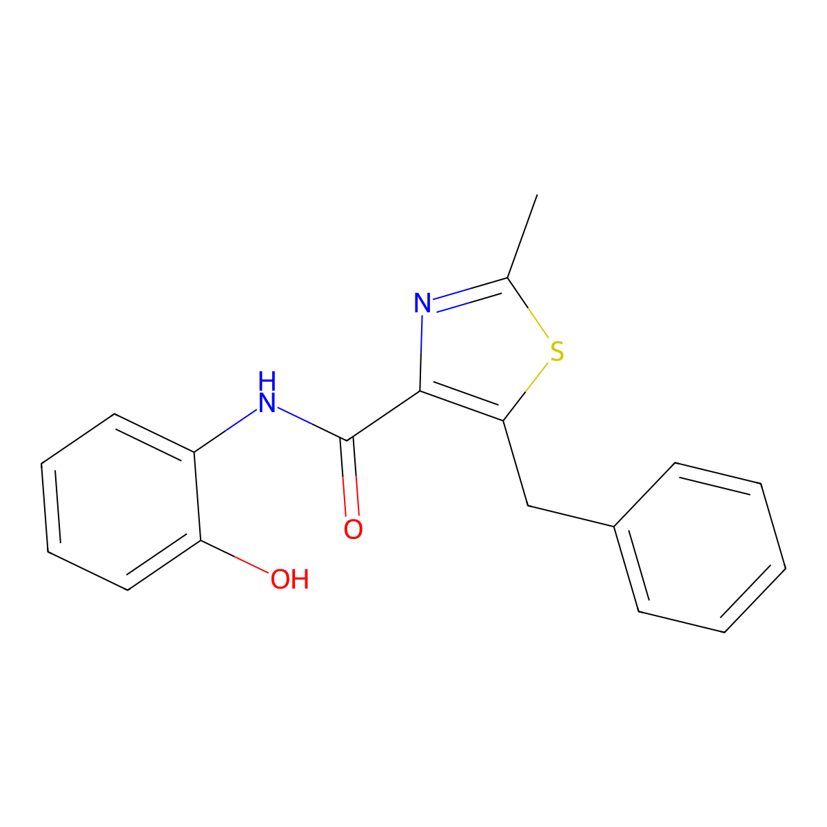5-benzyl-N-(2-hydroxyphenyl)-2-methyl-1,3-thiazole-4-carboxamide molecular structure, CAS 1574464-77-9