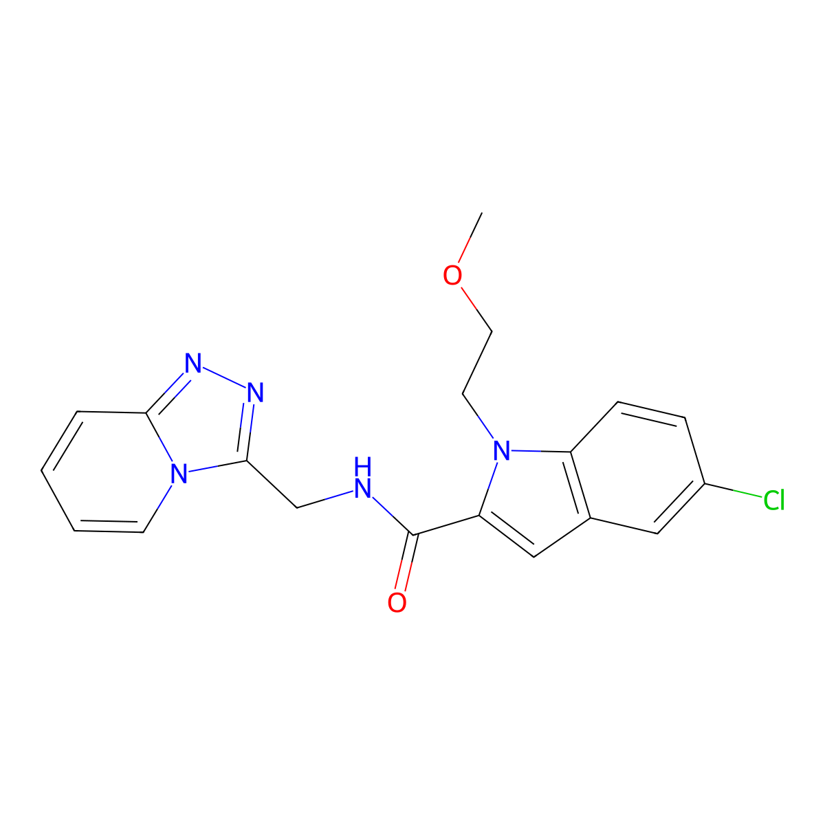5-chloro-1-(2-methoxyethyl)-N-([1,2,4]triazolo[4,3-a]pyridin-3-ylmethyl)-1H-indole-2-carboxamide molecular structure, CAS 1574464-78-0