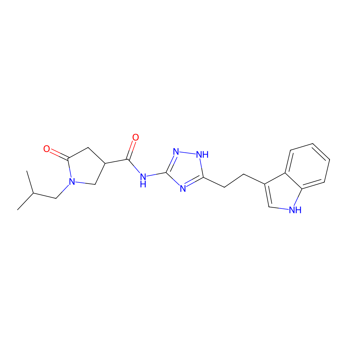 N-{3-[2-(1H-indol-3-yl)ethyl]-1H-1,2,4-triazol-5-yl}-1-(2-methylpropyl)-5-oxopyrrolidine-3-carboxamide molecular structure, CAS 1574464-85-9