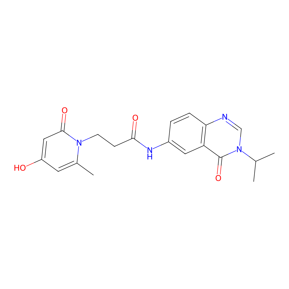 3-(4-hydroxy-6-methyl-2-oxopyridin-1(2H)-yl)-N-[4-oxo-3-(propan-2-yl)-3,4-dihydroquinazolin-6-yl]propanamide molecular structure, CAS 1574464-90-6