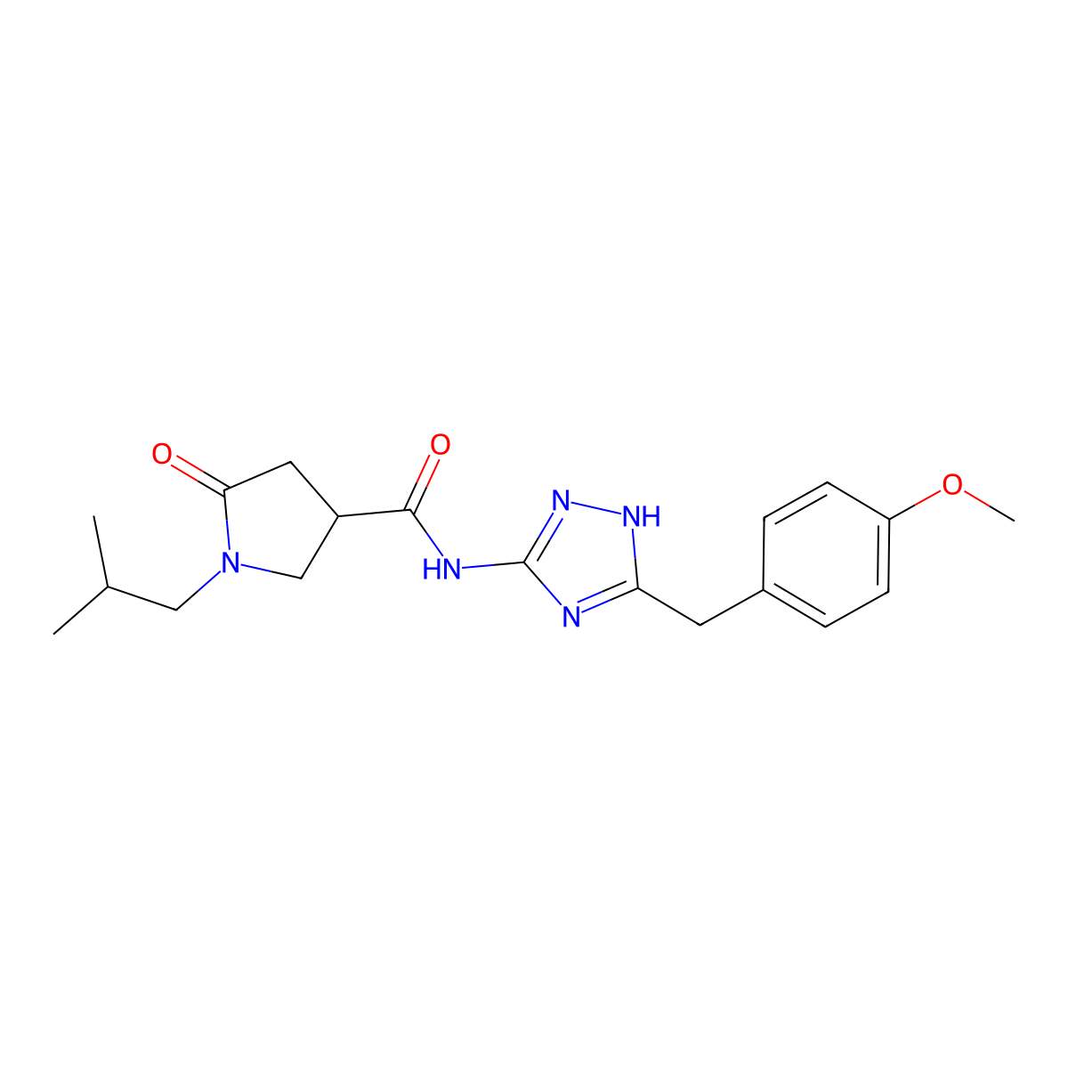 N-[3-(4-methoxybenzyl)-1H-1,2,4-triazol-5-yl]-1-(2-methylpropyl)-5-oxopyrrolidine-3-carboxamide molecular structure, CAS 1574464-94-0