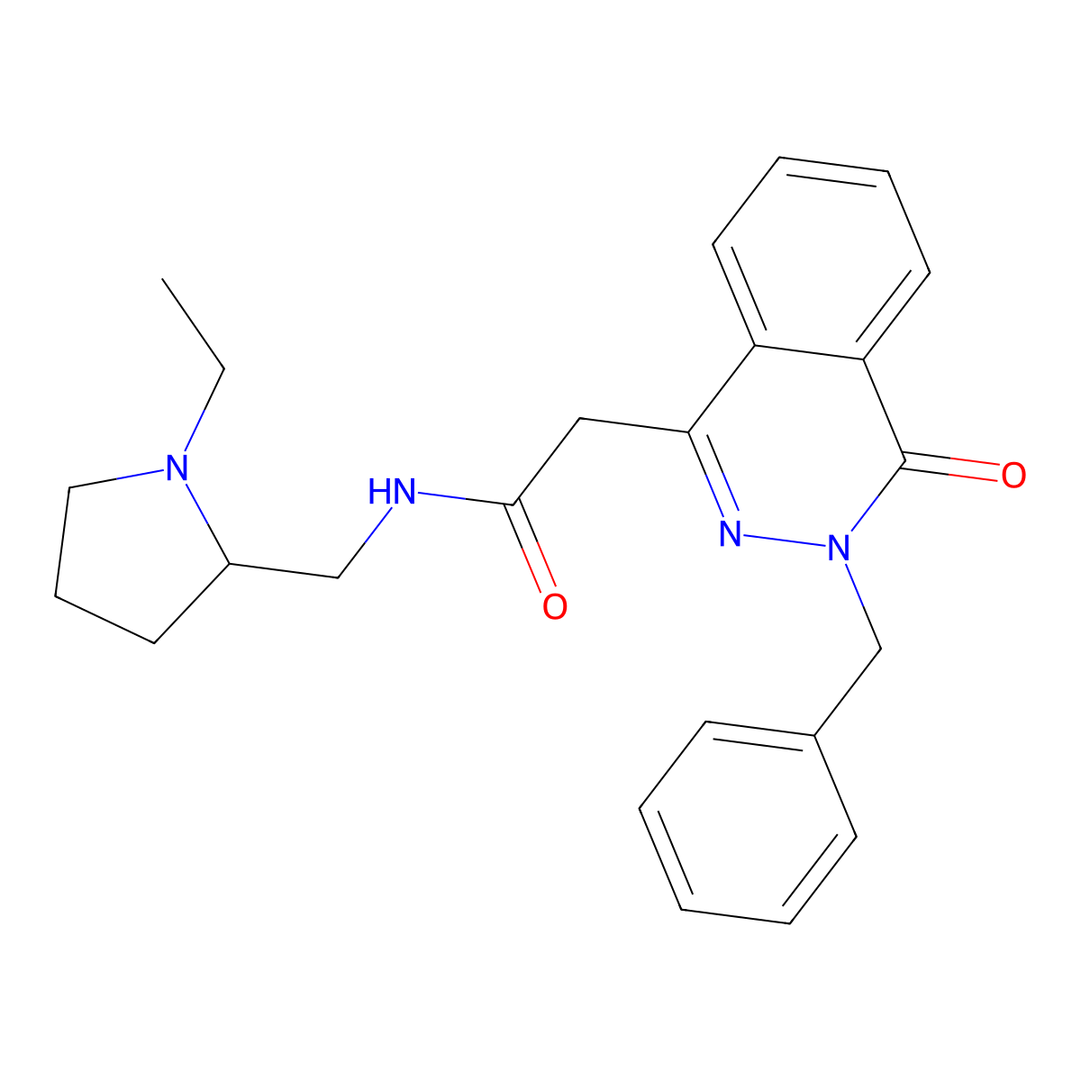 2-(3-benzyl-4-oxo-3,4-dihydrophthalazin-1-yl)-N-[(1-ethylpyrrolidin-2-yl)methyl]acetamide molecular structure, CAS 1574464-97-3