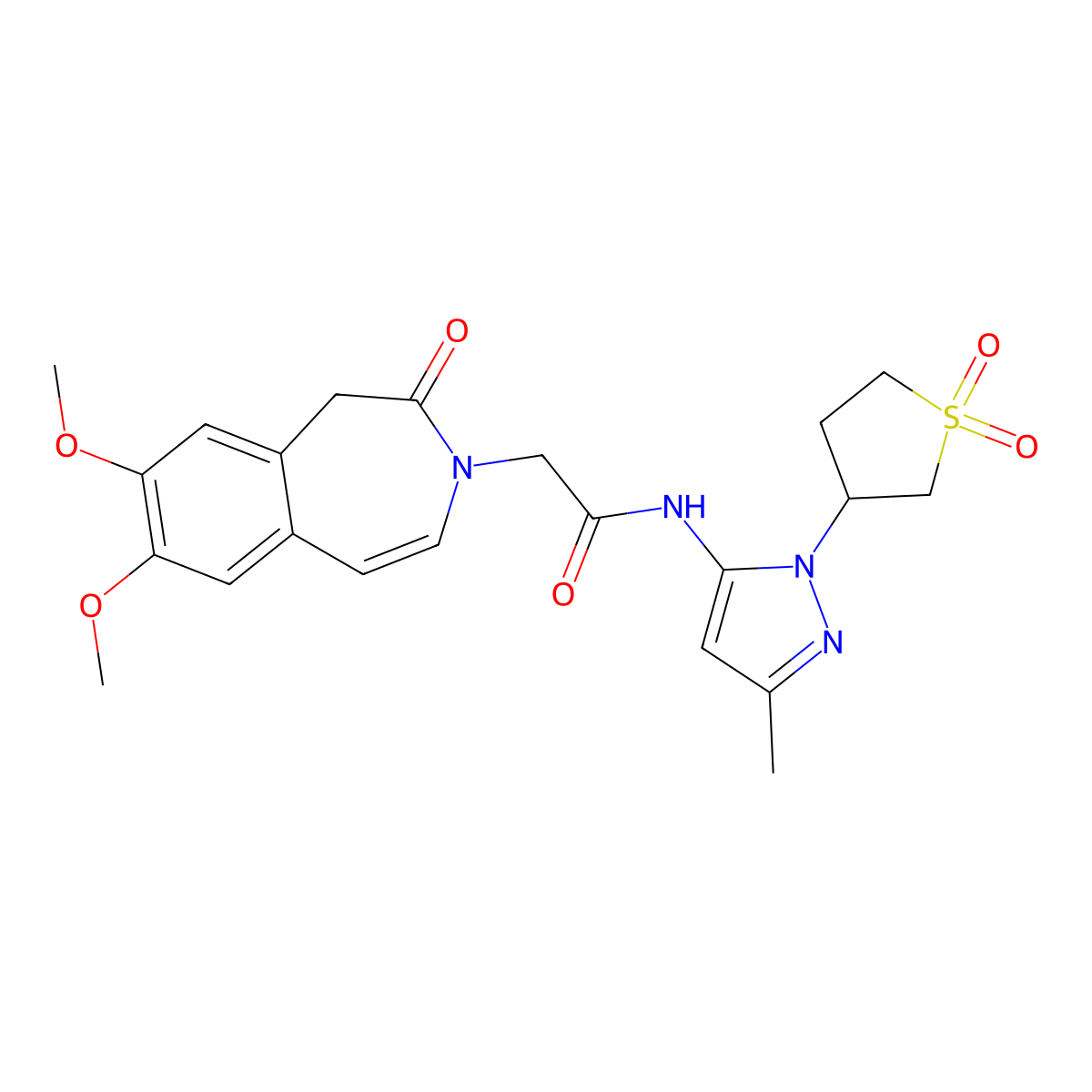 2-(7,8-dimethoxy-2-oxo-1,2-dihydro-3H-3-benzazepin-3-yl)-N-[1-(1,1-dioxidotetrahydrothiophen-3-yl)-3-methyl-1H-pyrazol-5-yl]acetamide molecular structure, CAS 1574465-01-2