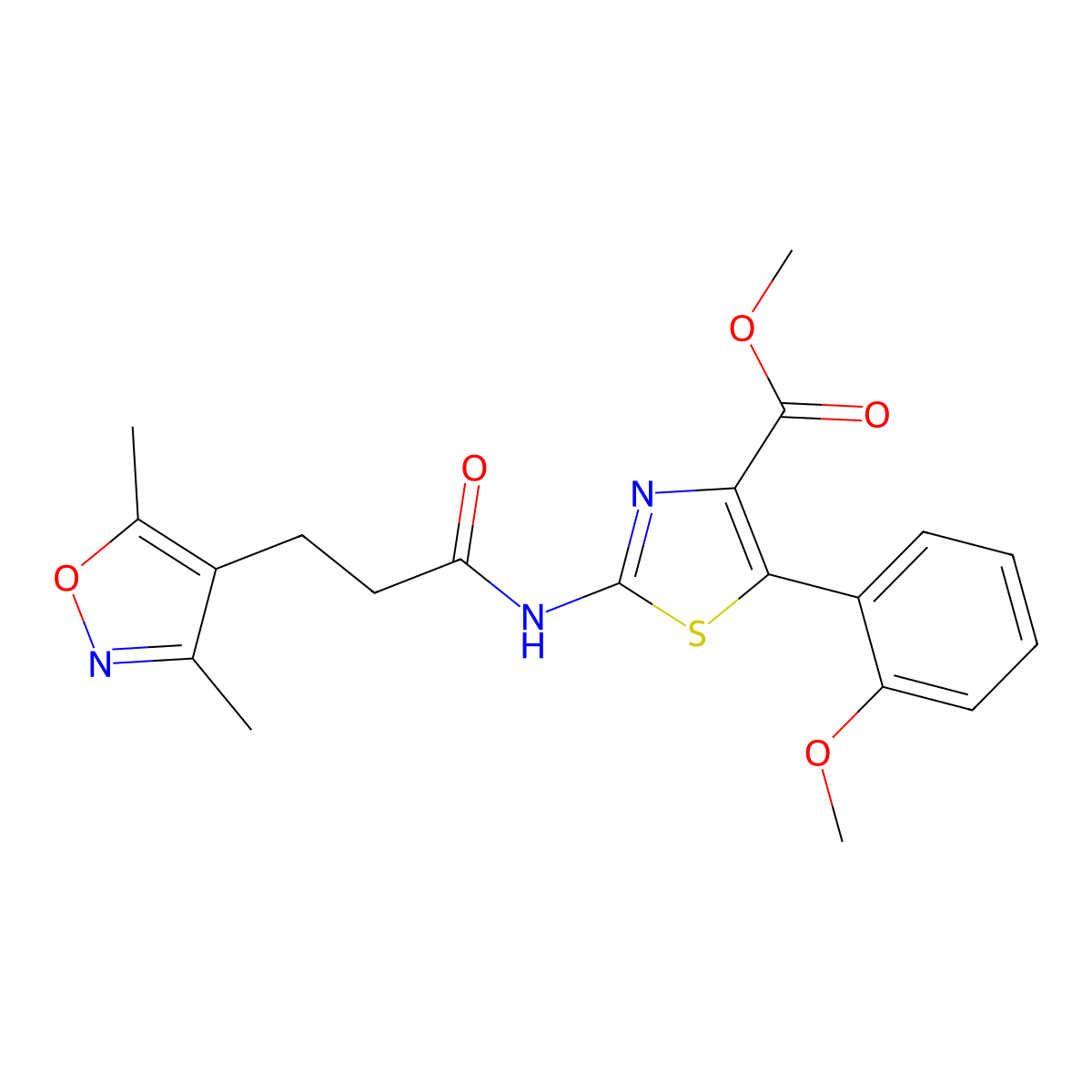 Methyl 2-{[3-(3,5-dimethyl-1,2-oxazol-4-yl)propanoyl]amino}-5-(2-methoxyphenyl)-1,3-thiazole-4-carboxylate molecular structure, CAS 1574465-15-8