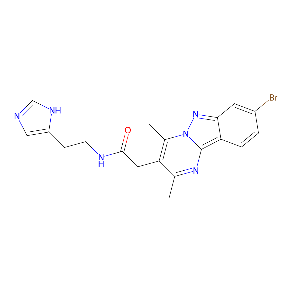 2-(8-bromo-2,4-dimethylpyrimido[1,2-b]indazol-3-yl)-N-[2-(1H-imidazol-4-yl)ethyl]acetamide molecular structure, CAS 1574465-17-0