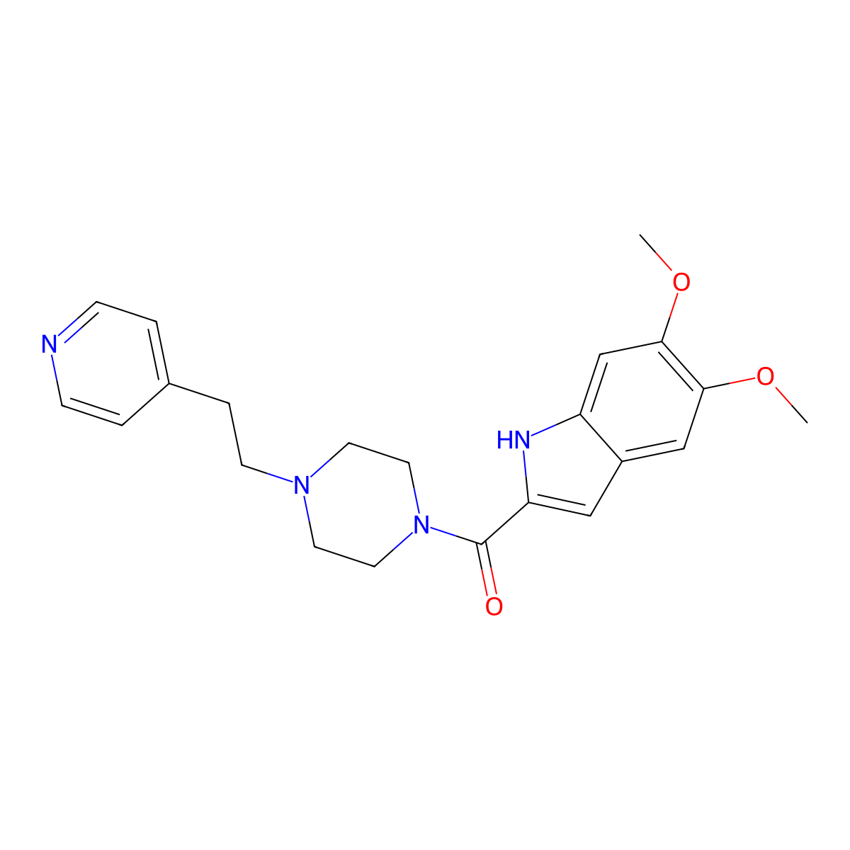 (5,6-dimethoxy-1H-indol-2-yl){4-[2-(pyridin-4-yl)ethyl]piperazin-1-yl}methanone molecular structure, CAS 1574465-64-7