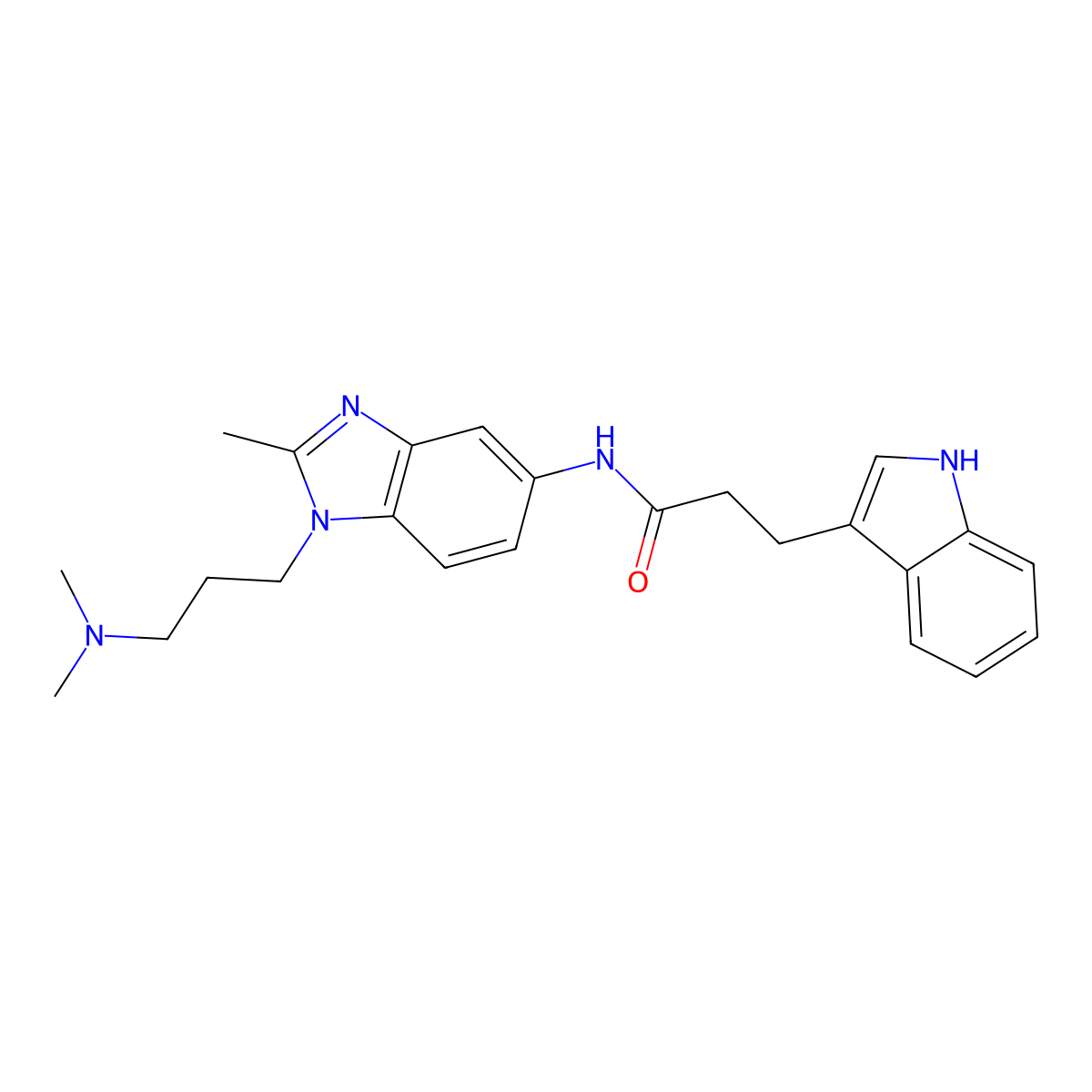 N-{1-[3-(dimethylamino)propyl]-2-methyl-1H-benzimidazol-5-yl}-3-(1H-indol-3-yl)propanamide molecular structure, CAS 1574465-89-6