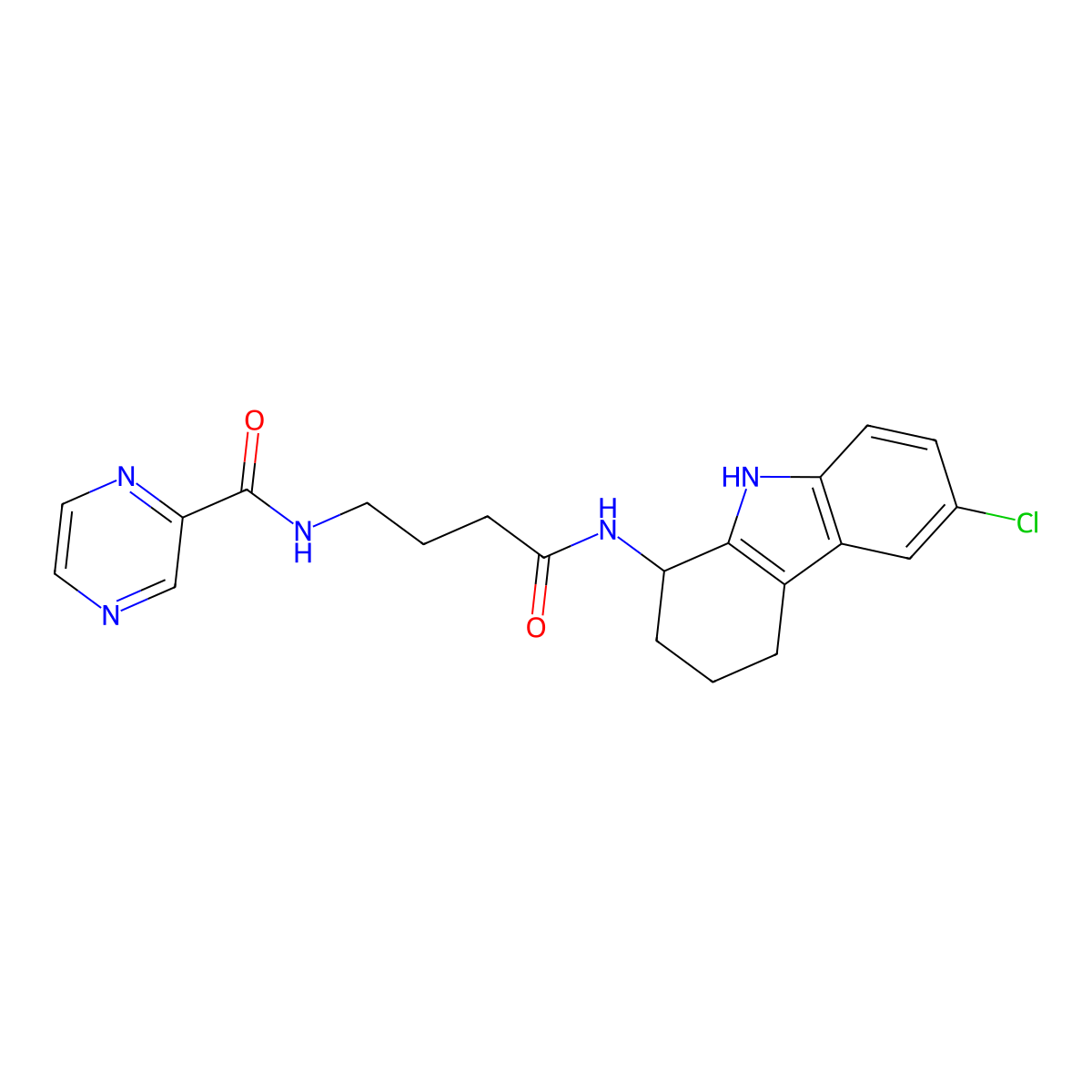 N-(4-((6-chloro-2,3,4,9-tetrahydro-1H-carbazol-1-yl)amino)-4-oxobutyl)pyrazine-2-carboxamide molecular structure, CAS 1574466-23-1