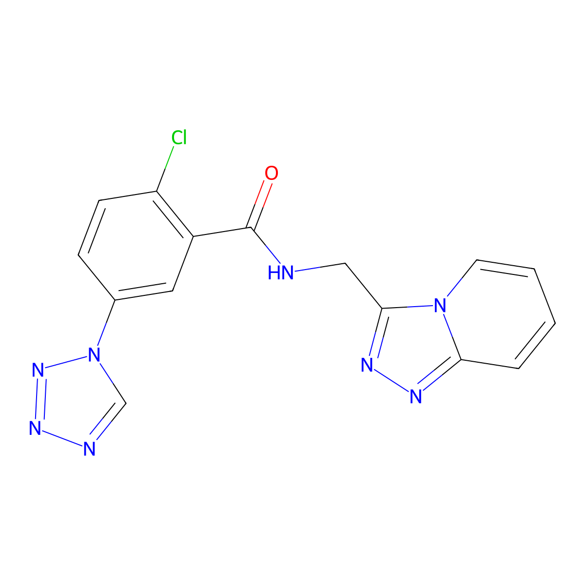 2-chloro-5-(1H-1,2,3,4-tetraazol-1-yl)-N-([1,2,4]triazolo[4,3-a]pyridin-3-ylmethyl)benzamide molecular structure, CAS 1574466-39-9