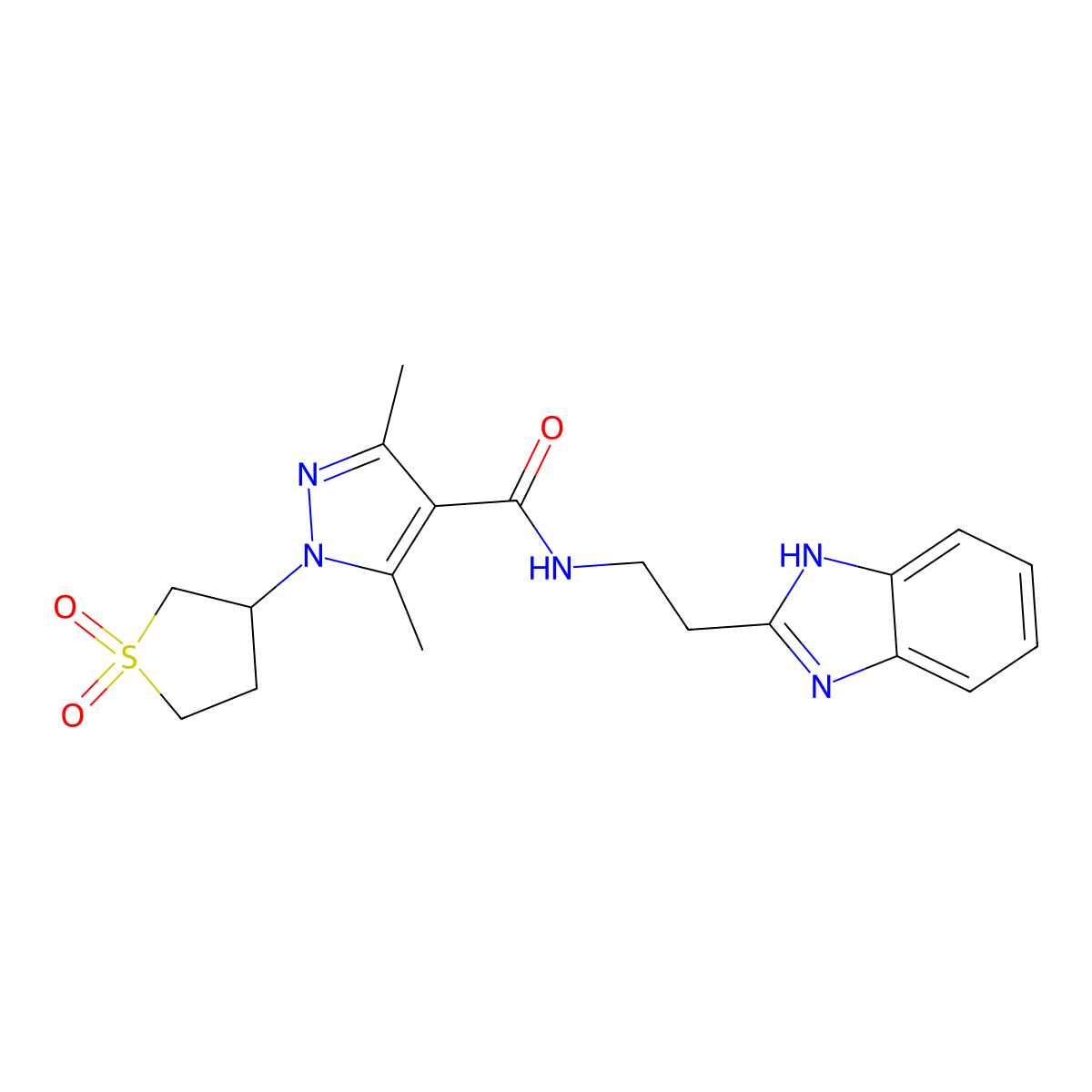 N-[2-(1H-benzimidazol-2-yl)ethyl]-1-(1,1-dioxidotetrahydrothiophen-3-yl)-3,5-dimethyl-1H-pyrazole-4-carboxamide molecular structure, CAS 1574466-44-6