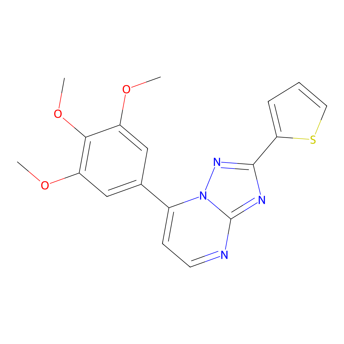 2-(Thiophen-2-yl)-7-(3,4,5-trimethoxyphenyl)[1,2,4]triazolo[1,5-a]pyrimidine molecular structure, CAS 1574466-47-9