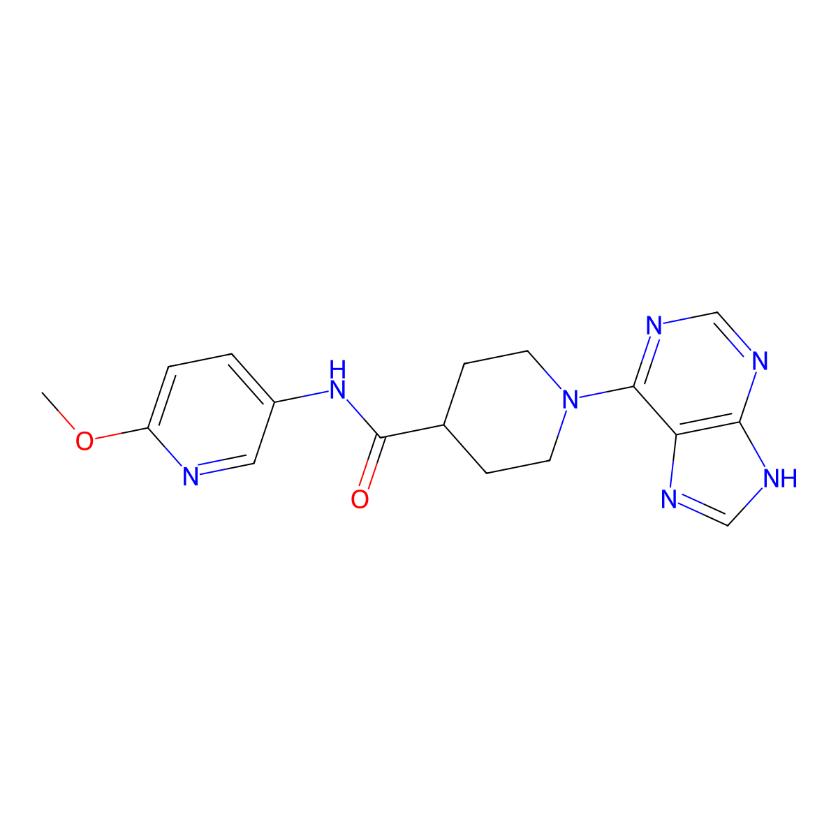 N-(6-methoxypyridin-3-yl)-1-(9H-purin-6-yl)piperidine-4-carboxamide molecular structure, CAS 1574466-51-5