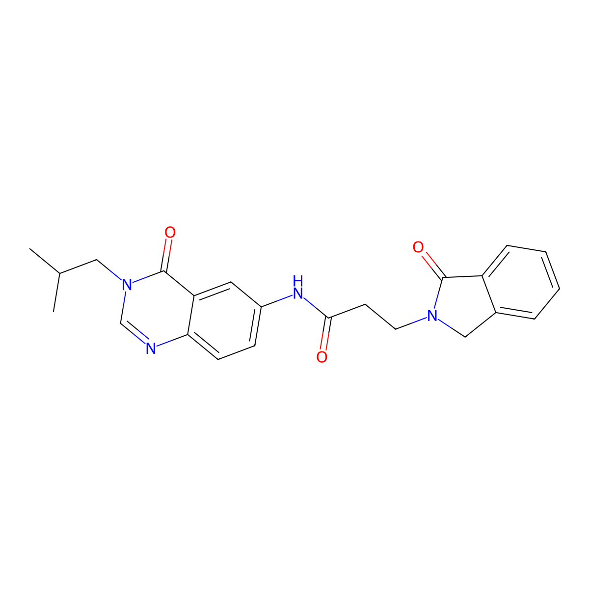 N-[3-(2-methylpropyl)-4-oxo-3,4-dihydroquinazolin-6-yl]-3-(1-oxo-1,3-dihydro-2H-isoindol-2-yl)propanamide molecular structure, CAS 1574466-59-3