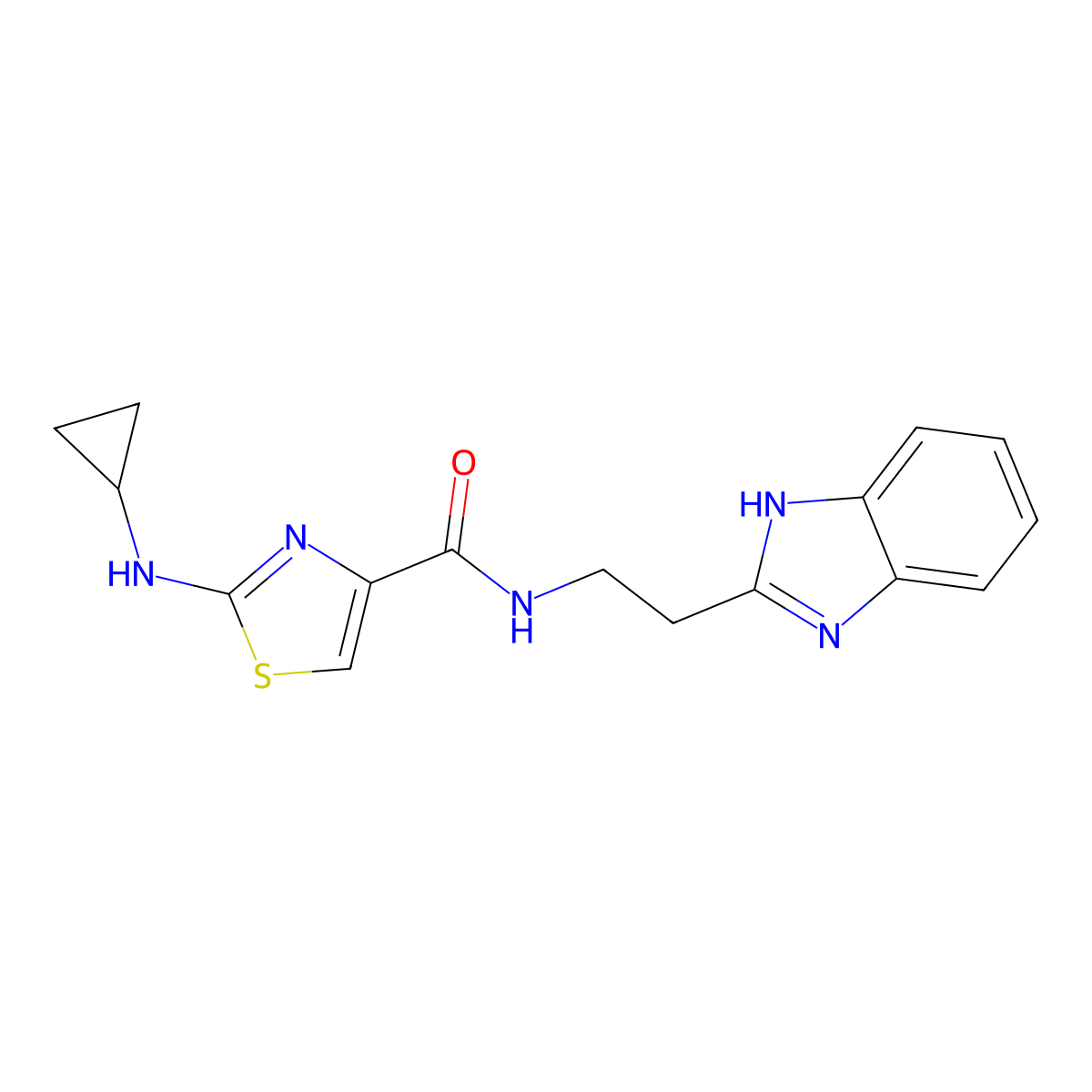 N-[2-(1H-1,3-benzimidazol-2-yl)ethyl]-2-(cyclopropylamino)-1,3-thiazole-4-carboxamide molecular structure, CAS 1574466-77-5