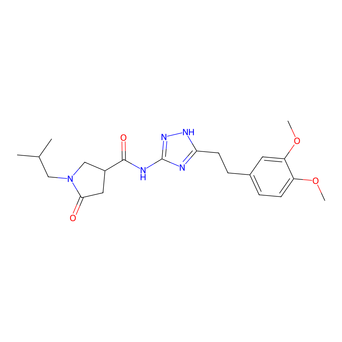 N-{3-[2-(3,4-dimethoxyphenyl)ethyl]-1H-1,2,4-triazol-5-yl}-1-(2-methylpropyl)-5-oxopyrrolidine-3-carboxamide molecular structure, CAS 1574466-79-7