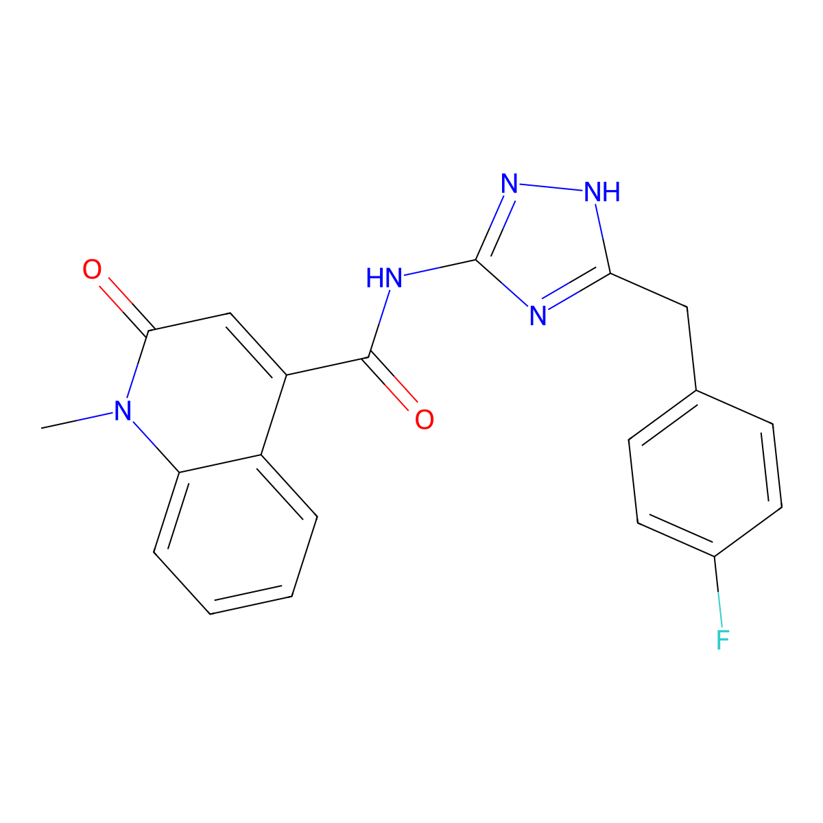 N-[3-(4-fluorobenzyl)-1H-1,2,4-triazol-5-yl]-1-methyl-2-oxo-1,2-dihydroquinoline-4-carboxamide molecular structure, CAS 1574466-85-5