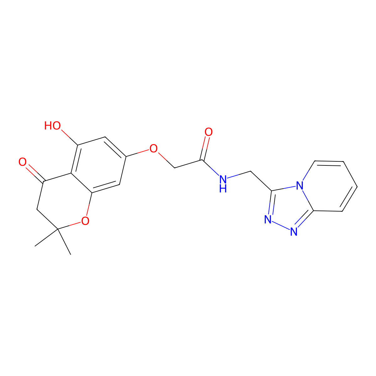 2-[(5-hydroxy-2,2-dimethyl-4-oxo-3,4-dihydro-2H-chromen-7-yl)oxy]-N-([1,2,4]triazolo[4,3-a]pyridin-3-ylmethyl)acetamide molecular structure, CAS 1574466-88-8