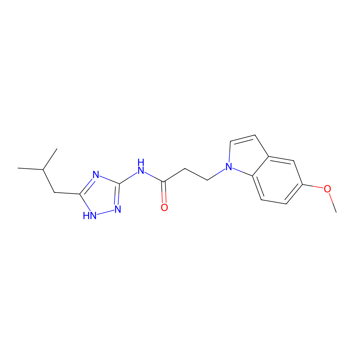 3-(5-methoxy-1H-indol-1-yl)-N-[3-(2-methylpropyl)-1H-1,2,4-triazol-5-yl]propanamide molecular structure, CAS 1574466-97-9