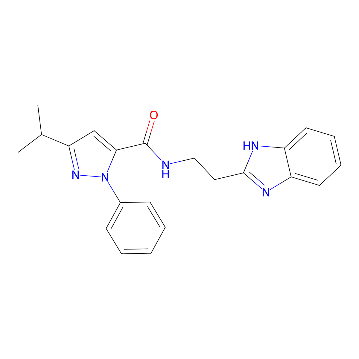 N-[2-(1H-1,3-benzimidazol-2-yl)ethyl]-3-isopropyl-1-phenyl-1H-pyrazole-5-carboxamide molecular structure, CAS 1574467-03-0