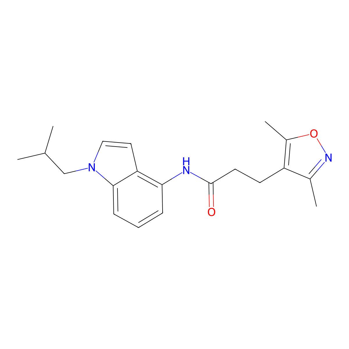 3-(3,5-dimethyl-1,2-oxazol-4-yl)-N-[1-(2-methylpropyl)-1H-indol-4-yl]propanamide molecular structure, CAS 1574467-15-4