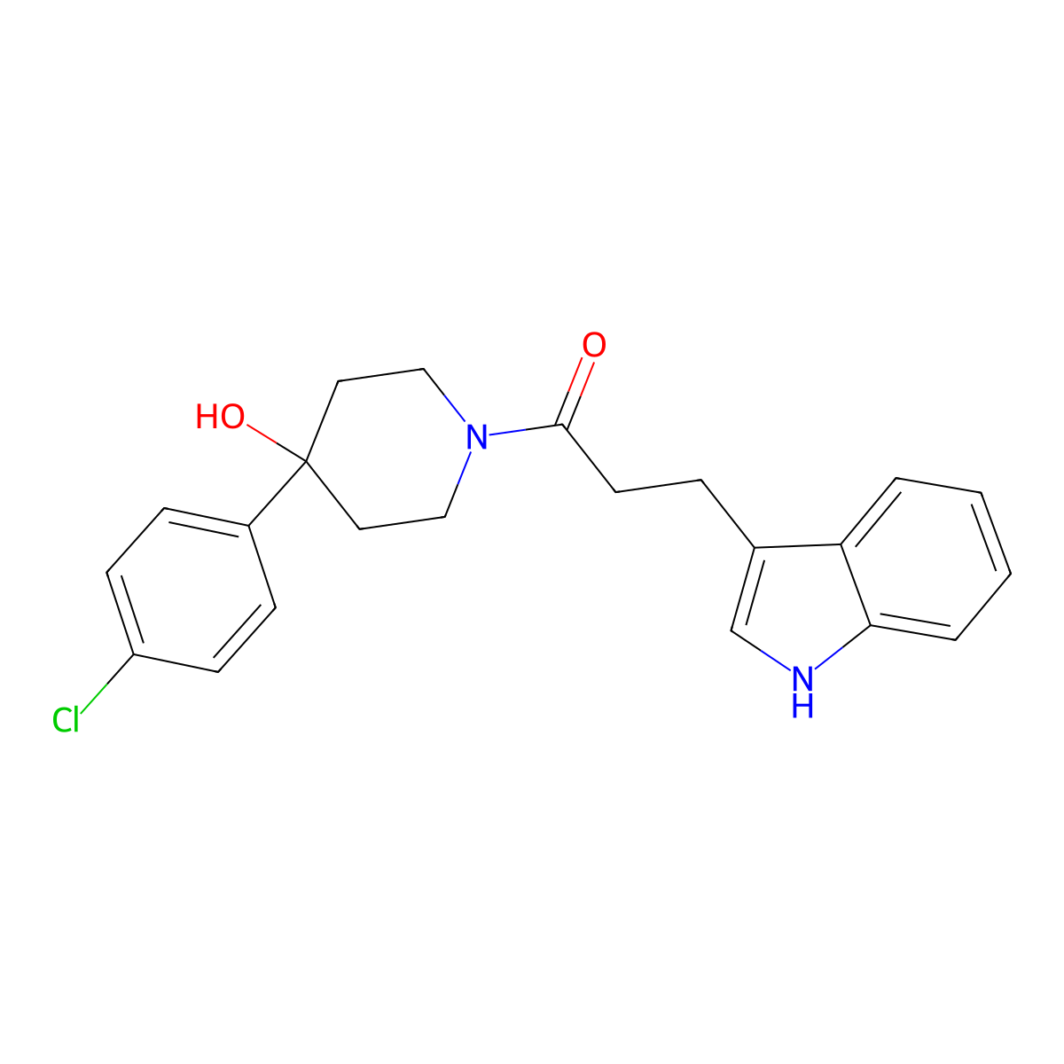 1-[4-(4-chlorophenyl)-4-hydroxypiperidin-1-yl]-3-(1H-indol-3-yl)propan-1-one molecular structure, CAS 1574467-19-8