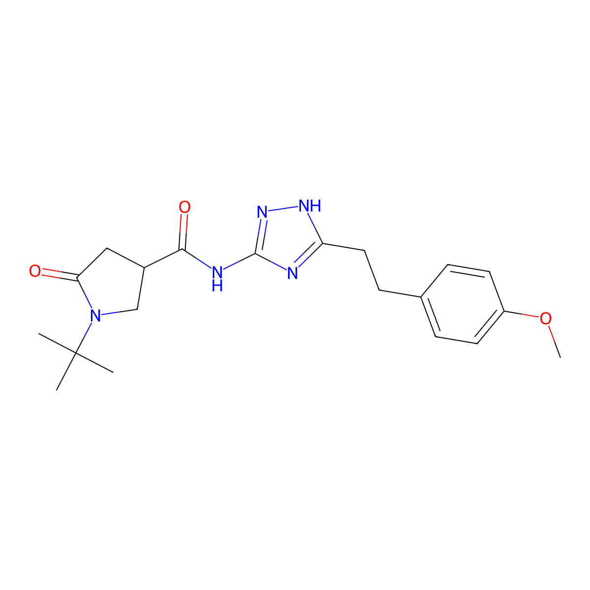 1-tert-butyl-N-{3-[2-(4-methoxyphenyl)ethyl]-1H-1,2,4-triazol-5-yl}-5-oxopyrrolidine-3-carboxamide molecular structure, CAS 1574467-24-5