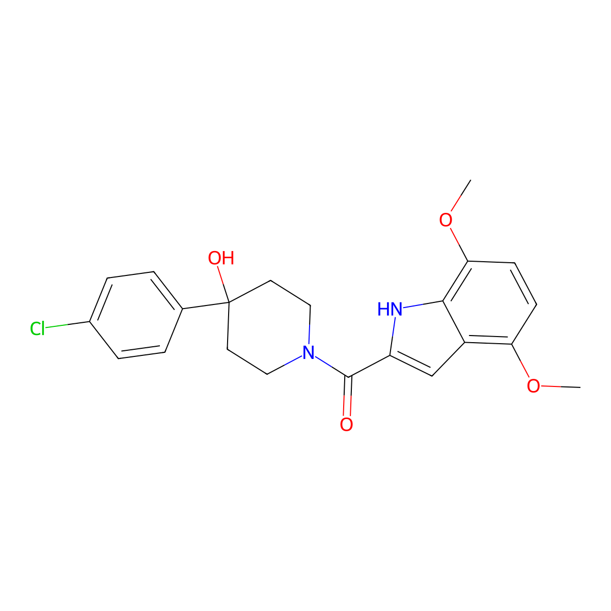 [4-(4-chlorophenyl)-4-hydroxypiperidin-1-yl](4,7-dimethoxy-1H-indol-2-yl)methanone molecular structure, CAS 1574467-37-0