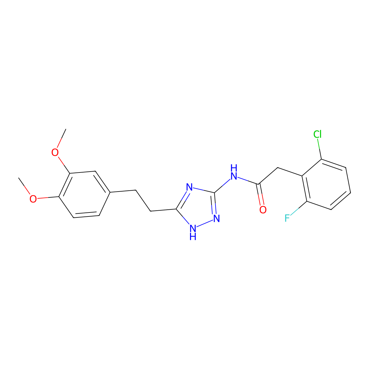 2-(2-chloro-6-fluorophenyl)-N-{3-[2-(3,4-dimethoxyphenyl)ethyl]-1H-1,2,4-triazol-5-yl}acetamide molecular structure, CAS 1574467-69-8