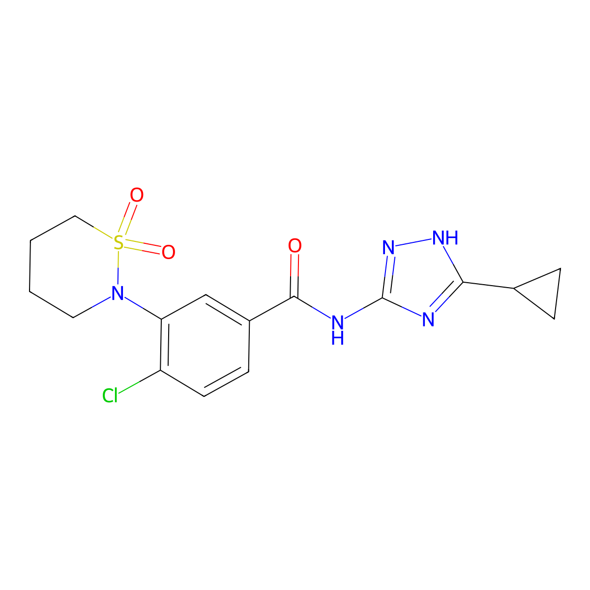 4-chloro-N-(3-cyclopropyl-1H-1,2,4-triazol-5-yl)-3-(1,1-dioxido-1,2-thiazinan-2-yl)benzamide molecular structure, CAS 1574467-96-1