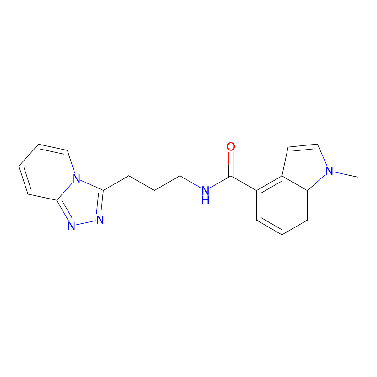 1-methyl-N-(3-[1,2,4]triazolo[4,3-a]pyridin-3-ylpropyl)-1H-indole-4-carboxamide molecular structure, CAS 1574470-69-1