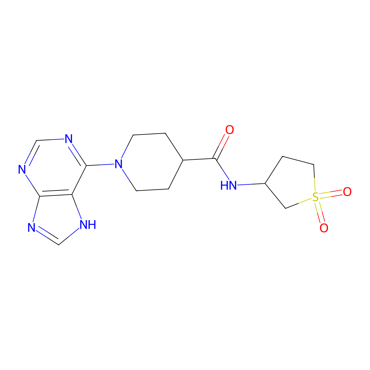 N-(1,1-dioxidotetrahydrothiophen-3-yl)-1-(9H-purin-6-yl)piperidine-4-carboxamide molecular structure, CAS 1574470-72-6