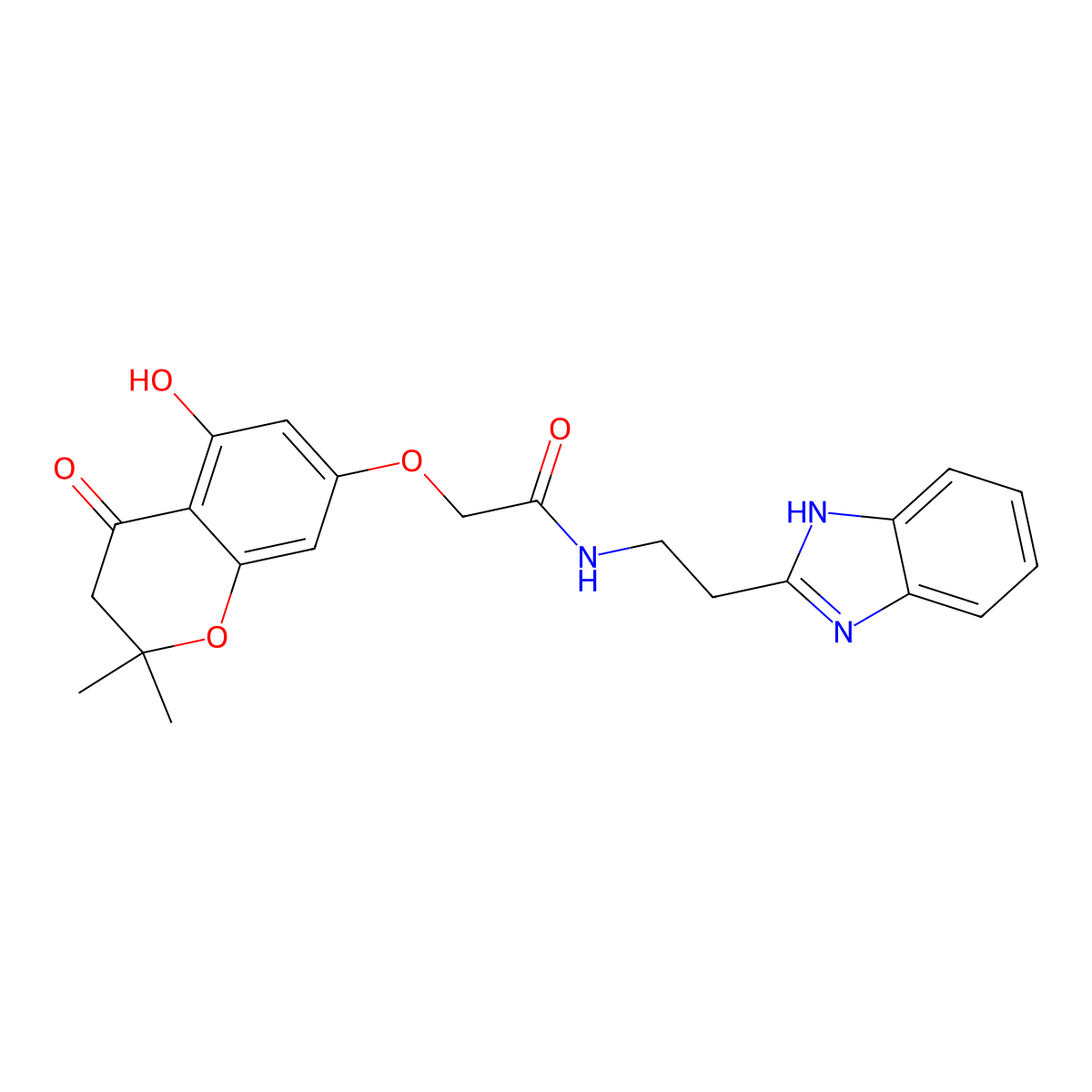 N-[2-(1H-benzimidazol-2-yl)ethyl]-2-[(5-hydroxy-2,2-dimethyl-4-oxo-3,4-dihydro-2H-chromen-7-yl)oxy]acetamide molecular structure, CAS 1574470-81-7