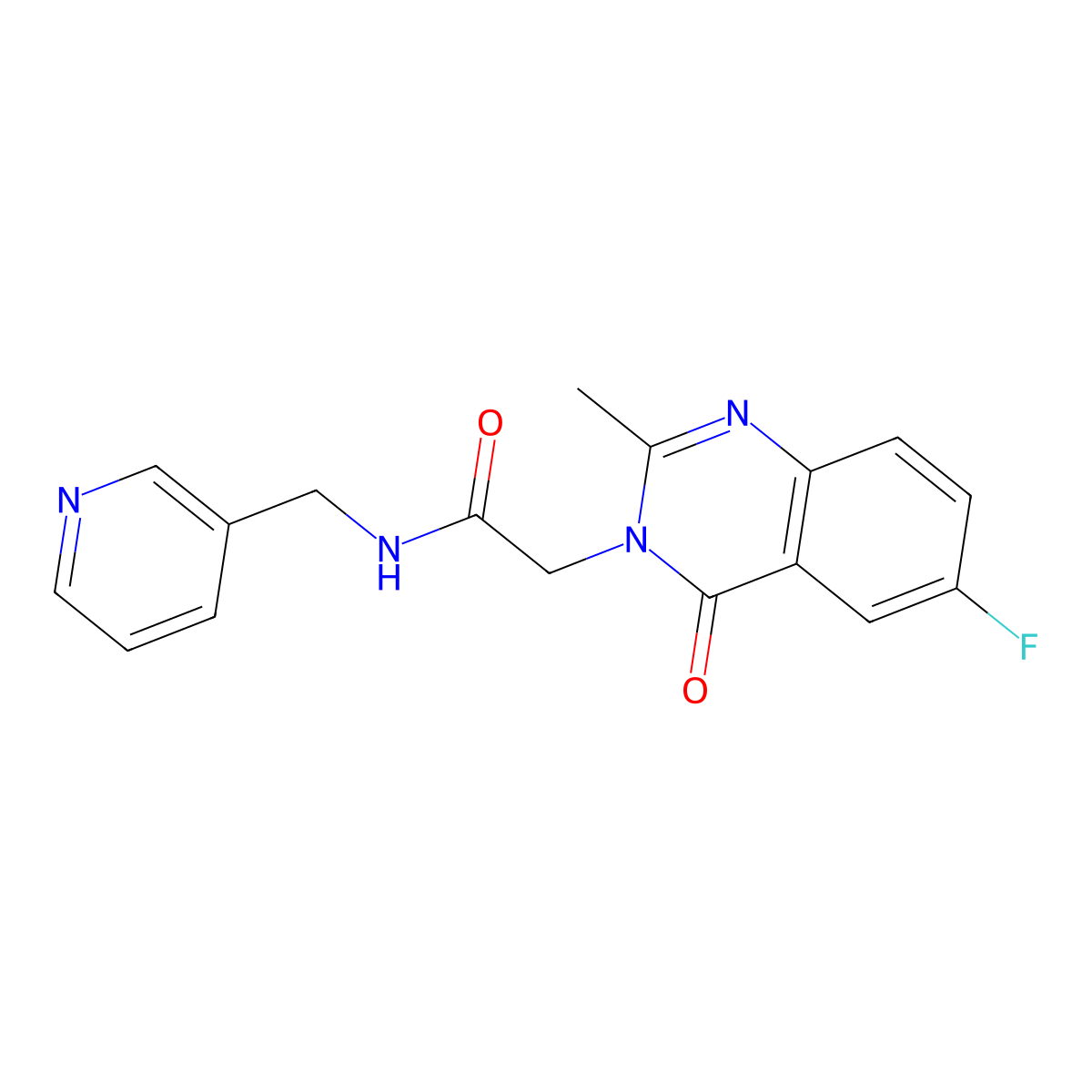 2-(6-fluoro-2-methyl-4-oxoquinazolin-3(4H)-yl)-N-(pyridin-3-ylmethyl)acetamide molecular structure, CAS 1574471-03-6
