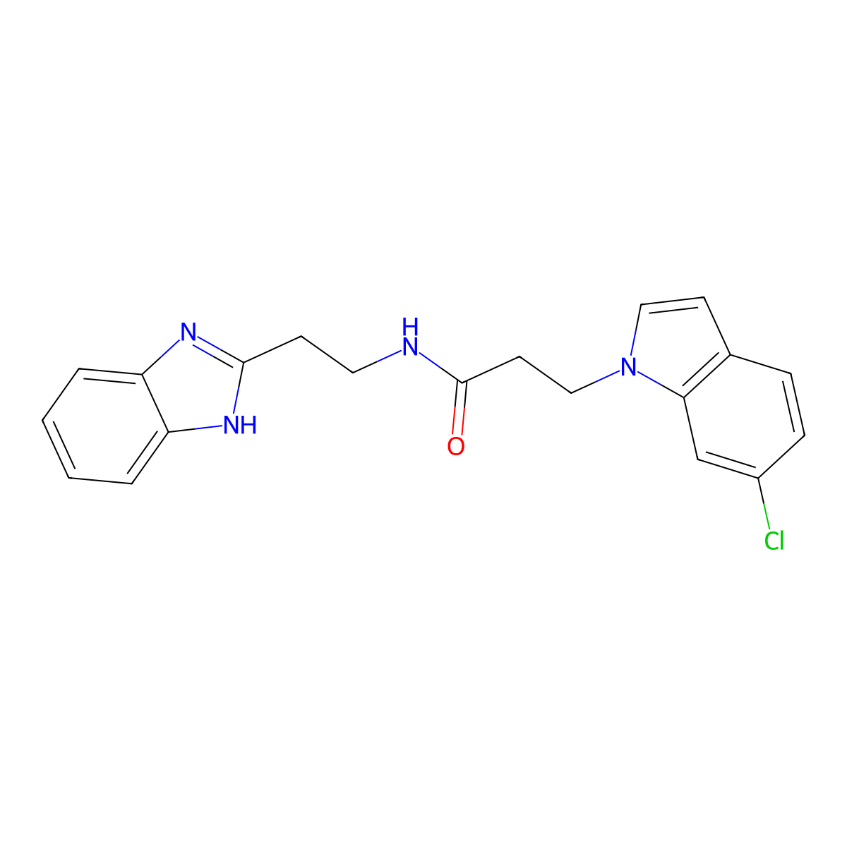 N-[2-(1H-1,3-benzimidazol-2-yl)ethyl]-3-(6-chloro-1H-indol-1-yl)propanamide molecular structure, CAS 1574471-08-1