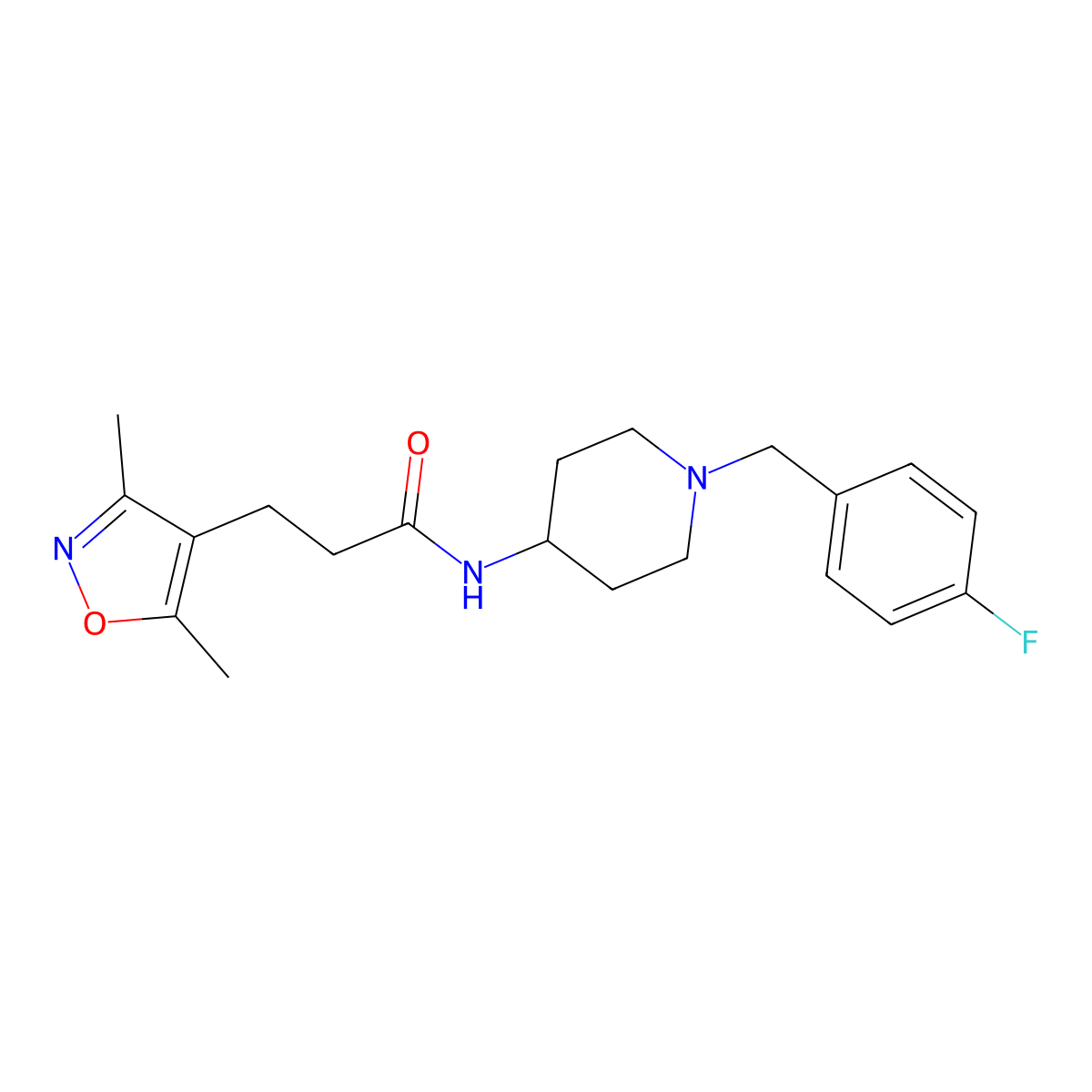 3-(3,5-dimethyl-1,2-oxazol-4-yl)-N-[1-(4-fluorobenzyl)piperidin-4-yl]propanamide molecular structure, CAS 1574471-21-8