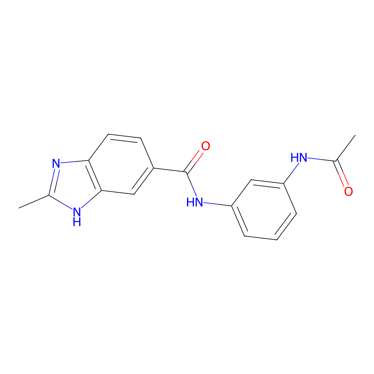 N-[3-(acetylamino)phenyl]-2-methyl-1H-benzimidazole-6-carboxamide molecular structure, CAS 1574471-35-4