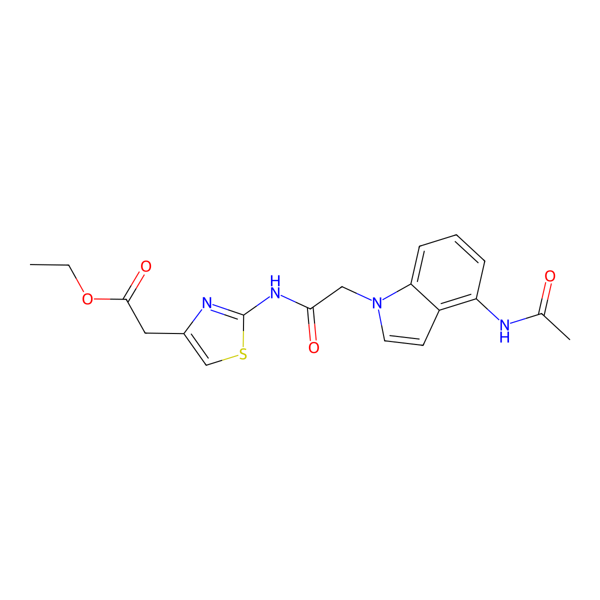 ethyl [2-({[4-(acetylamino)-1H-indol-1-yl]acetyl}amino)-1,3-thiazol-4-yl]acetate molecular structure, CAS 1574471-41-2