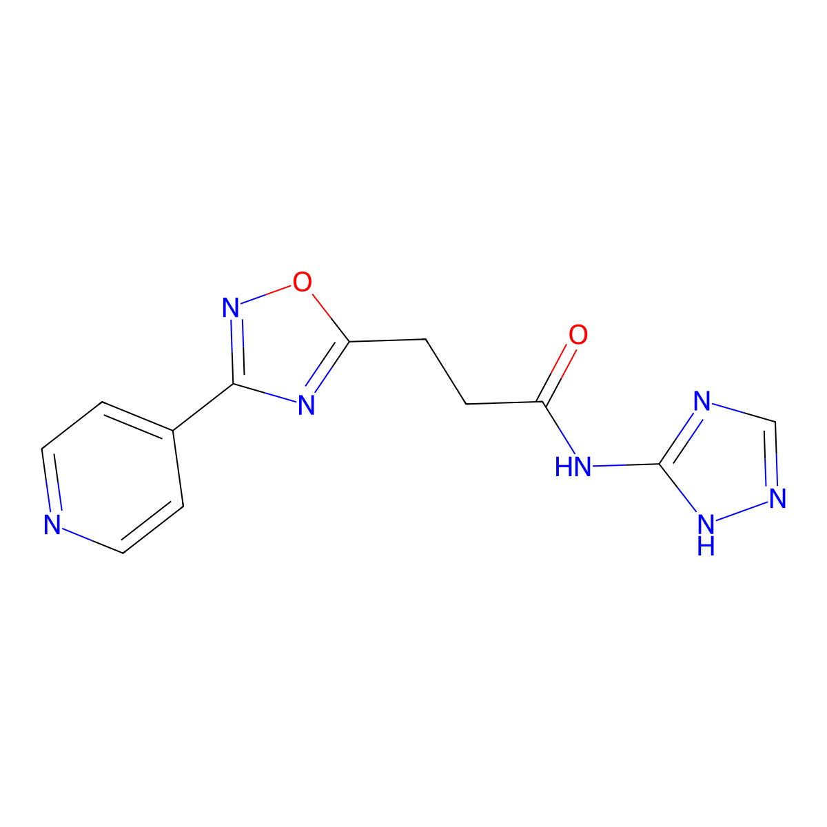 3-[3-(pyridin-4-yl)-1,2,4-oxadiazol-5-yl]-N-(4H-1,2,4-triazol-3-yl)propanamide molecular structure, CAS 1574471-43-4